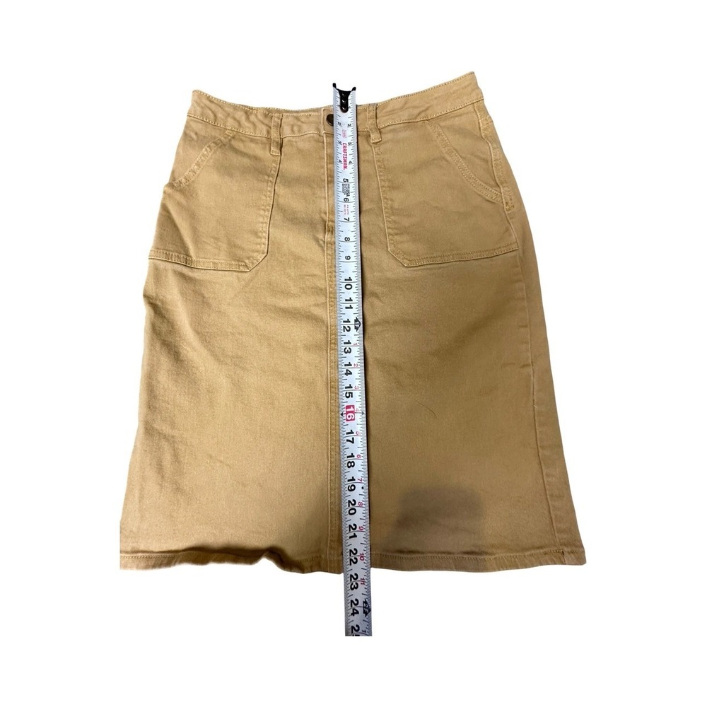 The Main Street Exchange Skirt Womens 8 Tan Denim Mini A-Line Utility Pockets - Picture 5 of 6